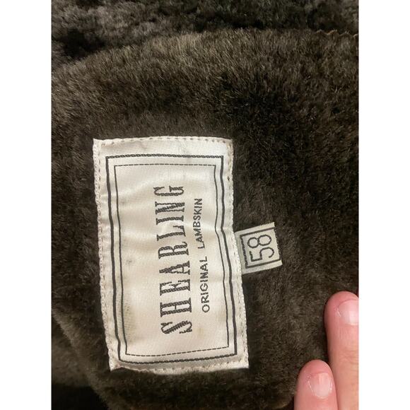 SHEARLING Original LAMBSKIN Sherpa Men's Coat Brown Suede Collar Sz 58 - Picture 7 of 11